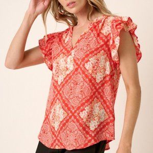 Mittoshop Mixed Media Mineral Wash Babydoll Short Sleeve Blouse